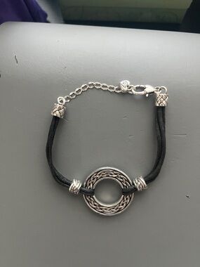 BRIGHTON Braided Circle Black Cord Bracelet with Silver Accents